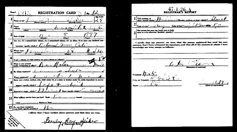 Pearly's WWII Registration Card